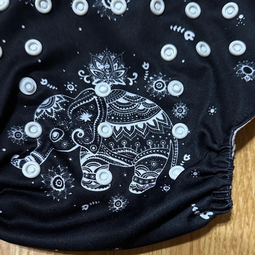 Black Cloth Diaper with Elephant Design